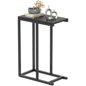 Giantex C Shaped End Table, Small Side Table for Sofa, Couch Table That Slide Under with Metal Frame, Industrial TV Tray Tables for Small Spaces, Living Room Bedroom, Rustic Brown(Black)