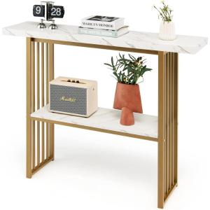 Giantex Console Table Sofa Table – 48” Faux Marble Entryway Table, 2-Tier Narrow Couch Side Table with Anti-Toppling Kit, Long Buffet Table for Kitchen, Living Room, Dining Room Hallway Entry Table