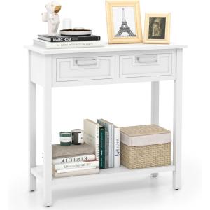 Giantex Console Table with Drawers, Entry Table, Narrow Sofa Table with Open Storage Shelf, Wood Legs, Foyer Table, Entryway Table for Office, Living Room, Hallway, Couch Table (White)(White)
