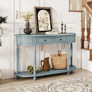 Giantex Console Table with Storage, 52” Long Sofa Table with 2 Drawers, Open Shelf, Solid Wood Legs, Narrow Entryway Table, Vintage Behind Couch Entry Table for Living Room Hallway, Foyer