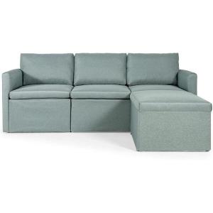 Giantex Convertible Sectional Sofa Couch, Modern L-Shaped Sectional Couch 3-Seat Sofa with Reversible Chaise, Spring Support Large Weight, Linen Fabric Corner Sofa Sets for Apartment, Dorm(Green)