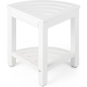 Giantex Corner Shower Stool Waterproof – HDPE Shower Bench Seat with Storage Shelf for Shaving Legs, Non-Slip Foot Pads, Plastic Spa Bath Step Foot Rest for Bathroom Small Place (White)(White)