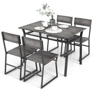 Giantex Dining Table Set for 4, 47”L x 28”W Rectangular Kitchen Table w/ 4 Trapezoid Chairs, Reinforced Metal Frame & Storage Rack, Industrial Space-Saving Dinette Set for Kitchen Dining Room (Brown)(Grey)
