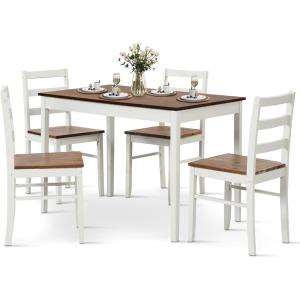 Giantex Dining Table Set for 4, Dining Room Table Set for 4, Breakfast Nook with Kitchen Table, 4 Dining Chairs, Compact Space-Saving Dinette Set for Small Space, Kitchen Table Chairs Set of 4 (Brown)