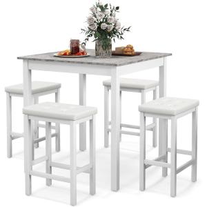 Giantex Dining Table Set for 4, Kitchen Table Chairs Set of 4, Counter Height Dining Table Set with 4 Bar Stools, Space-Saving Dinette Table Set for Small Place, Breakfast Nook Table Set (Brown)(White)