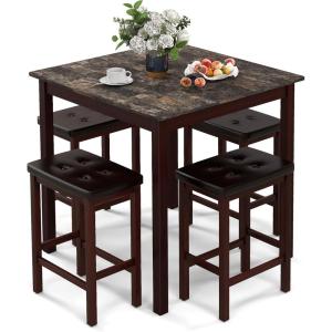 Giantex Dining Table Set for 4, Kitchen Table Chairs Set of 4, Counter Height Dining Table Set with 4 Bar Stools, Space-Saving Dinette Table Set for Small Place, Breakfast Nook Table Set (Brown)(Brown)