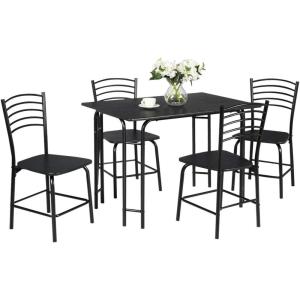 Giantex Dining Table Set with 4 Chairs 5-Piece Wood Kitchen Table for 4 Person Rectangular Table with Metal Frame (Black)