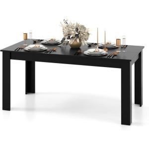 Giantex Dining Table for 6, Rectangular Kitchen Table with 330Lbs Capacity, Stable Structure, 63″ L x 31.5″ W x 30″ H Large Farmhouse Center Tables for Dinner, Dinette, Dining Room, Black(Black)