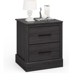 Giantex Farmhouse Nightstand Set of 2, Wood Bedside Table with 2 Storage Drawers, Compact Floor Night Stand, Walnut Accent Sofa Side Table for Bedroom(Grey Oak)