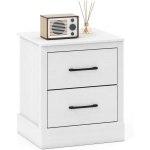 Giantex Farmhouse Nightstand Set of 2, Wood Bedside Table with 2 Storage Drawers, Compact Floor Night Stand, Walnut Accent Sofa Side Table for Bedroom(White)