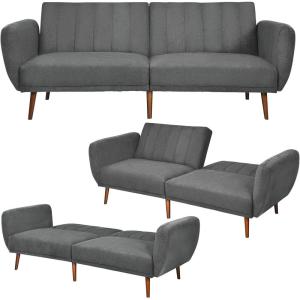 Giantex Foldable Futon Sofa Bed, Convertible Sofa Couch Upholstered Futon Sleeper Sofa, 3-Level Angle Adjustable, Pull Out Futon Bed Ideal for Compact Living Room Apartment, Dorm (Gray)(Grey)