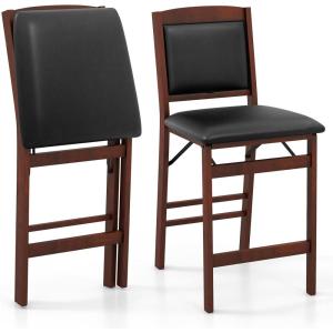 Giantex Folding Counter Height Bar Stools Set of 2, 24.5″ Farmhouse Barstools w/Padded Back & Seat, Footrest, Rubber Wood Legs, No Assembly Needed, Upholstered Bar Dining Chairs for Kitchen Island