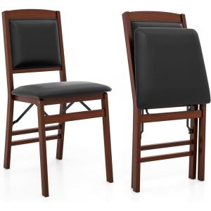 Giantex Folding Dining Chairs Set of 2, Foldable Wood Kitchen Chairs with Padded Seat, Solid Wood Frame, Max Load 400 Lbs, No Assembly Easy to Store Wooden Dining Chairs for Apartment, Small Space(Walnut-padded Back)