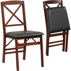 Giantex Folding Dining Chairs Set of 2, Foldable Wood Kitchen Chairs with Padded Seat, Solid Wood Frame, Max Load 400 Lbs, No Assembly Easy to Store Wooden Dining Chairs for Apartment, Small Space(Walnut-x Back)