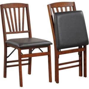 Giantex Folding Dining Chairs Set of 2, Foldable Wood Kitchen Chairs with Padded Seat, Solid Wood Frame, Max Load 400 Lbs, No Assembly Easy to Store Wooden Dining Chairs for Apartment, Small Space(Walnut-slat Back)