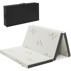 Giantex Folding Mattress Twin, 3″ Tri-fold Memory Foam Mattress, Foldable Mattress Topper w/Soft Knit Fabric, Portable Mattress w/Carrying Bag for RV Guest Bed, CertiPUR-US Certified (Twin XL)(Full)