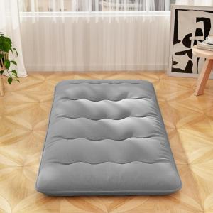 Giantex Japanese Floor Mattress, 4 Inch Futon Mattress w/Washable Cover & Storage Bag, Foldable Roll up Mattress Tatami Mat, Portable Sleeping Pad for Camping, Dormitory, Queen(Grey)