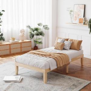 Giantex King Wood Platform Bed Frame, 14 Inch Solid Rubber Wood Mattress Foundation, Heavy Duty Wooden Slats Support, No Box Spring Needed, Easy Assembly, Natural(Natural)
