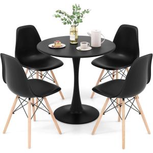 Giantex Kitchen Table Chairs Set of 4 – Dinette Table Set with 32” Round Table and Dining Chairs, Modern Breakfast Nook Table Set for Small Spaces, Apartments, 5-Piece Dining Table Set (Black)(Black)