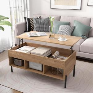 Giantex Lift Top Coffee Table – Rectangular Wooden Table w/Hidden Compartment & Open Storage Shelves, Multifunctional Modern Flip Top Center Table for Living Room, Reception Room, Office (Natural)(Natural)