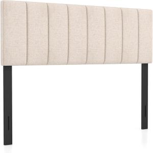 Giantex Linen Upholstered Headboard, Adjustable Width Button Tufted Headboard Only with Solid Wood Legs, Attach Frame, Modern Headboards for Queen Full Size Bed, Beige(Beige)