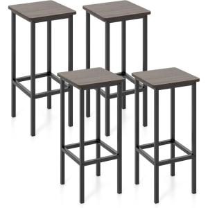 Giantex Metal Bar Stools Set of 4, 26″ Backless Barstools with Metal Legs & Footrest, Breakfast Bar Dining Chairs, Industrial Counter Height Stools for Kitchen Island, Home Bar, Dining Room (Grey)(Grey)