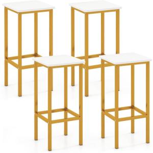 Giantex Metal Bar Stools Set of 4, 26″ Backless Barstools with Metal Legs & Footrest, Breakfast Bar Dining Chairs, Industrial Counter Height Stools for Kitchen Island, Home Bar, Dining Room (Grey)(White & Gold)
