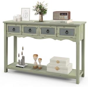 Giantex Narrow Console Table with Storage – 48” Antique Entryway Table with 4 Drawers, Open Shelf, Solid Wood Legs, Long & Slim Sofa Side Table for Couch, Hallway, Living Room, Foyer, Entry Table