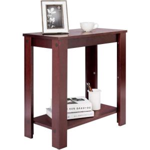 Giantex Narrow End Table, 2-Tier Side Table with Open Storage Shelf, Retro Wood Sofa Table Bedside Tables for Small Spaces, Slim Nightstand for Living Room, Bedroom, Easy Assembly, Walnut(Mahogany)