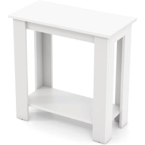 Giantex Narrow End Table, 2-Tier Side Table with Open Storage Shelf, Retro Wood Sofa Table Bedside Tables for Small Spaces, Slim Nightstand for Living Room, Bedroom, Easy Assembly, Walnut(White)