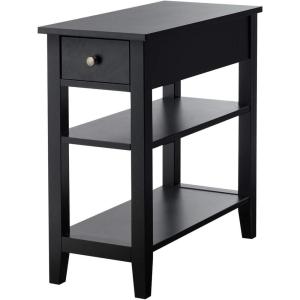 Giantex Narrow End Table, Farmhouse Side Tables with Drawer & Storage Shelves, Wood Sofa Side Tables, 3-Tier Nightstands for Small Space, Living Room, Bedroom, 23.5″ L x 12″ W x 24.5″ H, Brown(Black)