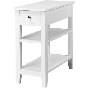 Giantex Narrow End Table, Farmhouse Side Tables with Drawer & Storage Shelves, Wood Sofa Side Tables, 3-Tier Nightstands for Small Space, Living Room, Bedroom, 23.5″ L x 12″ W x 24.5″ H, Brown(White)