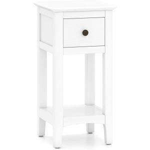 Giantex Narrow End Table with Drawer, 23.5″ H Side Table w/Open Storage Shelf & Solid Wood Frame, Small Night Stand for Dorm Living Room, Bedroom, Small Spaces, No Assembly Needed, Walnut(White)
