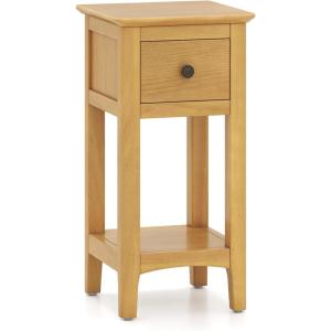 Giantex Narrow End Table with Drawer, 23.5″ H Side Table w/Open Storage Shelf & Solid Wood Frame, Small Night Stand for Dorm Living Room, Bedroom, Small Spaces, No Assembly Needed, Walnut(Natural)