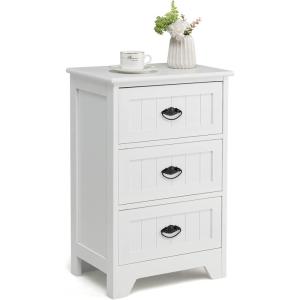 Giantex Nightstand with 3 Drawers, Bedside Table with Exquisite Metal Handles, Accent Table Sofa Side Table with Anti-toppling Device for Bedroom, Study, Black(White)