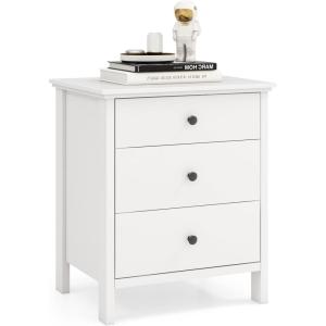 Giantex Nightstand with 3 Drawers Set of 2, Wooden Side End Table with Solid Wood Legs, Retro 3-Drawer Bedside Table Night Stand for Bedroom Home Office Small Space, Easy Assembly, White(White)
