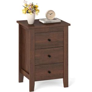 Giantex Nightstand with 3 Drawers, Wood Walnut Night Stand Bedside Table w/Storage Drawer & Round Metal Knobs, Vintage End Side Table for Dorm Bedroom Small Spaces, 14.5″ D x 18″ W x 26″ H(Walnut)