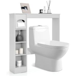 Giantex Over The Toilet Storage Cabinet, Freestanding Toilet Cabinet Organizer w/Adjustable Shelves & Toilet Paper Holder, Bathroom Space Saver Storage Rack Home Organizer for Bathroom Laundry(White)