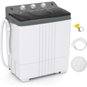 Giantex Portable Washing Machine, 20lbs Capacity, 12lbs Washer and 8lbs Spinner, Compact for Apartment RV, Gray & White, GX20313-PE(Grey+White)