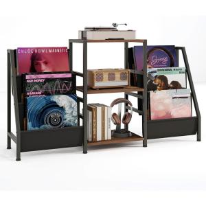 Giantex Record Player Stand with Vinyl Storage, 6-Tier Turntable Stand Up to 280 Albums, Record Player Table w/ Record Holder & Display Shelf, Vinyl Record Storage Media Stereo for Living Room (Rustic Brown)