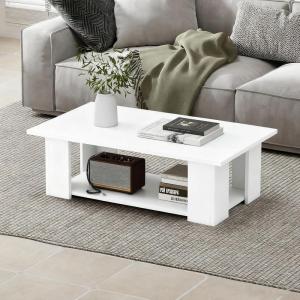 Giantex Rectangle Wood Center Table, 41″ L 2-Tier Small Modern Tea Table w/Open Compartment, Easy Assembly, Accent Coffee Table for Living Room, Reception Room, White(White)