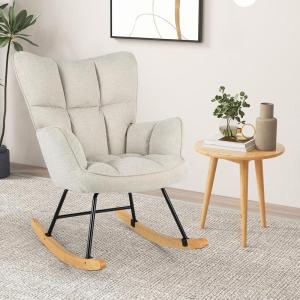 Giantex Rocking Chair Nursery, Modern Rocking Accent Chair w/High Backrest, Padded Armrests, Solid Metal & Wood Frame, Upholstered Linen Glider Rocker Chair for Nursery Living Room Bedroom, Dark Grey(Beige)