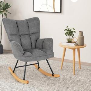 Giantex Rocking Chair Nursery, Modern Rocking Accent Chair w/High Backrest, Padded Armrests, Solid Metal & Wood Frame, Upholstered Linen Glider Rocker Chair for Nursery Living Room Bedroom, Dark Grey(Dark Grey)