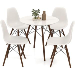 Giantex Round Dining Table Set for 4, 5-Piece Kitchen Table Chairs Set, Modern 31.5″ D Dining Table & 4 Dining Chairs with Solid Wood Legs, Dinette Table Set for Small Spaces Dining Room Restaurant(White+walnut)