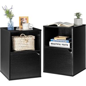 Giantex Set of 2 Nightstands, End Table w/Storage Cabinet and Open Shelf, 2-Tier File Cabinet, Modern Sofa Couch Side Table for Bedroom Home Office (White+Rustic Brown)(Black)