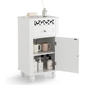 Giantex Storage Floor Cabinet W/One Cabinet Two-Layer Adjustable Shelves & One Drawer Bathroom Cupboard Organizer Kitchen Collection Cabinet Shelf Nightstand End Table White (1 Drawer)