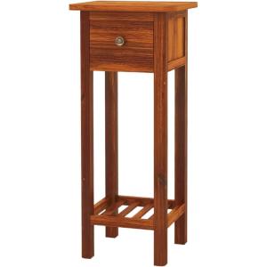Giantex Tall End Table, Narrow Side Table with Drawer and Shelf, Acacia Wood Nightstand for Living Room, 2-Tier Bedside Table for Small Space, No Assembly, White(Rustic Brown)