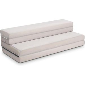 Giantex Tri-Fold Folding Mattress Queen – 4-Inch Portable Sofa Bed with Washable Cover & Handles, High-Density Foam Floor Couch for Adults, Guest Bed for Camping, Sleepovers, Gray(Grey)