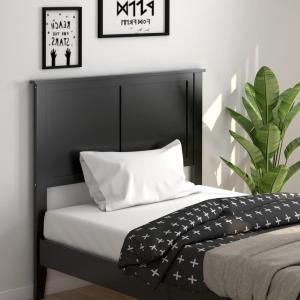 Giantex Twin Bed Headboard, Flat Panel with Pre-drilled Holes for Height Adjustment, Thickened Wooden Backboard, Black(Black)