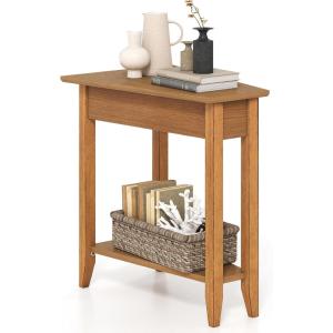 Giantex Wedge End Table White, Triangle Side Table with Storage Shelf and Solid Wood Legs, Recliner Table, 24.5″ Tall Nightstand, Modern Narrow Accent Table for Small Space Living Room(Walnut)
